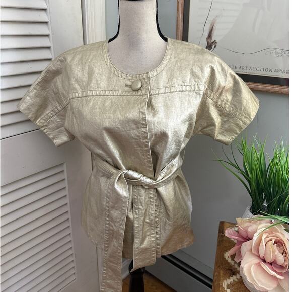 J.CREW Jackets & Blazers - J CREW Womens Jacket Gold Metallic Waxed Linen Belted Evening Party Glam XS